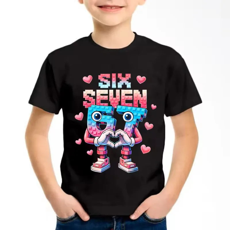 Funny Six Seven Italian Brainrot 67 Number Graphic Print T-Shirt Boy/Girl Summer Short Sleeved Kids Loose Comfortable Tshirt Top