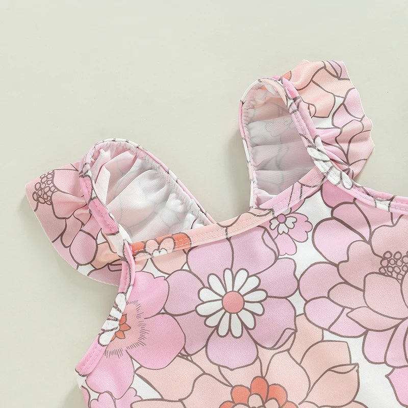 Baby Girls Swimwear Infant Off Shoulder Sleeveless Floral Print Bikini Kids Beachwear Toddler Bathing Suits Swimsuits