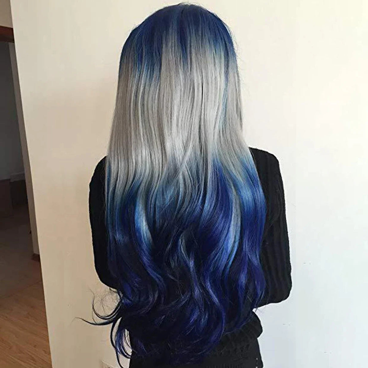Synthetic Hair Long Blue Ombre Gray Wig Wavy Women's Costume Wigs Lolita Cosplay Wig Pelucas Rainbow Wig