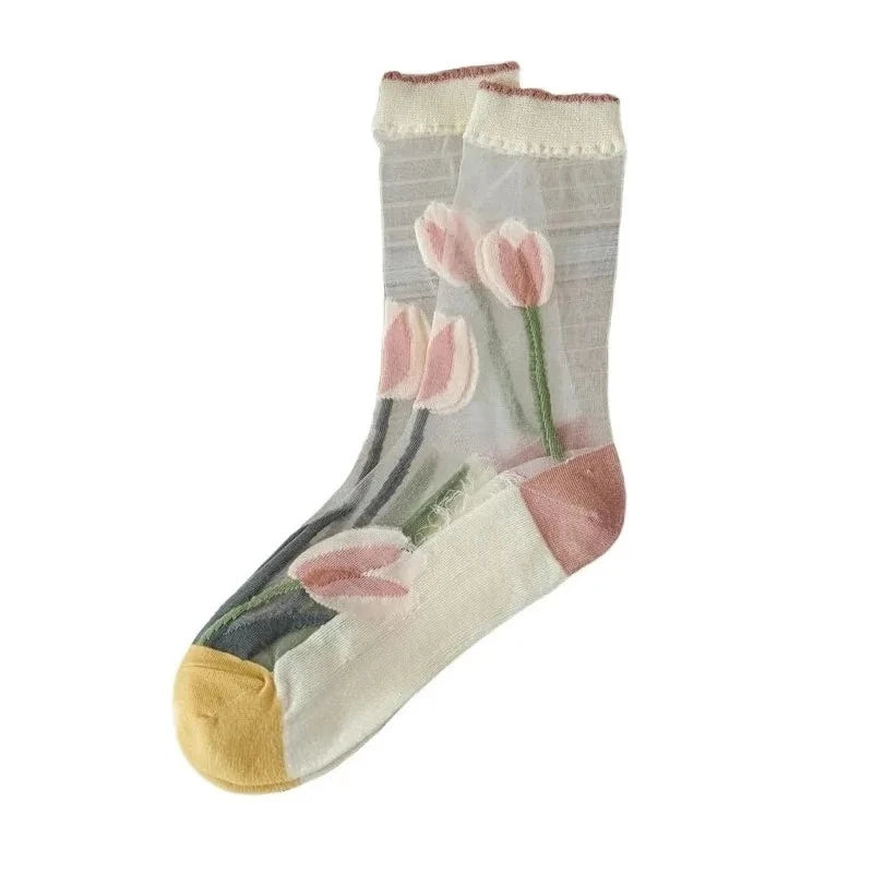 Fashion Sock for Women Summer   Breathable Trendy Casual Women's Socks Cute Fashion Korean Style Transparent Lace Sweet