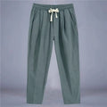 Men's Trousers Cotton Linen Fashion Casual Pants Solid Color Breathable Loose Shorts Straight Drawstring Pants Streetwear Men