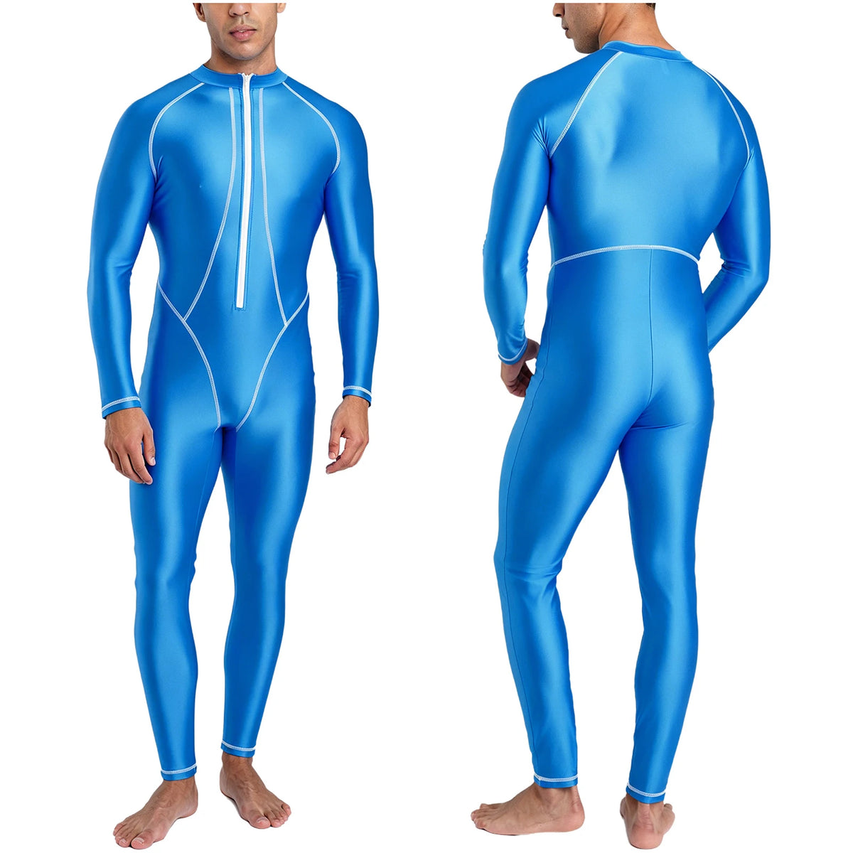 Men Swimwear Rash Guard Wetsuit Oil-shiny Zipper Jumpsuit Bathing Suit Beachwear for Beach Pool Diving Surfing Pool Water Sports