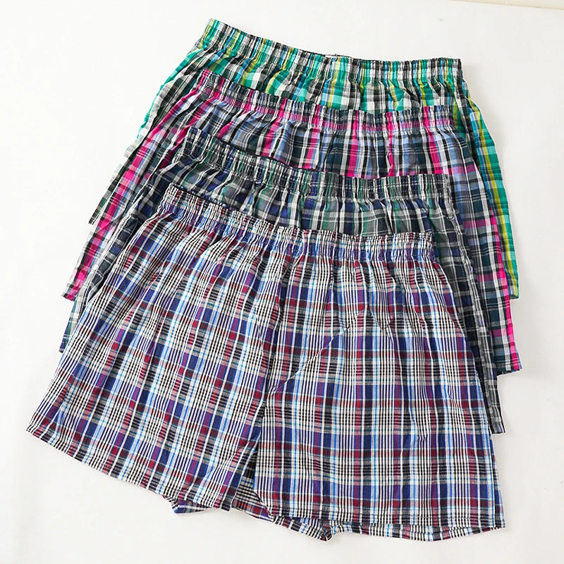 Cotton Plaid Pajama Pants Men Comfortable Widen Waist Elastic Pajamas Sleep Shorts Button Placket Pants pijama hombre