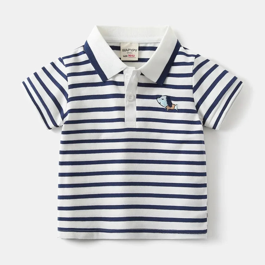 Kids 2-6Y Comfortable Cotton Casual Boys Tops Childrens Summer Short Sleeve Polo Shirts 4 Styles Handsome Cartoon Embroidery