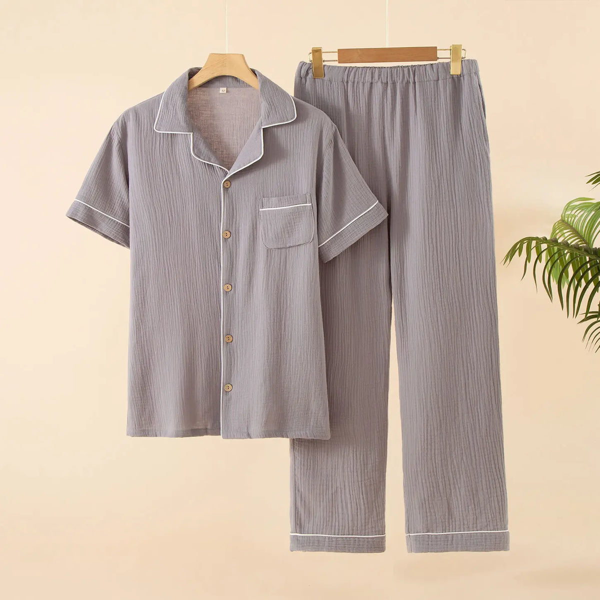 Sleepwear Pajama Male Pajamas Summer Men's Pure Cotton Set Short-sleeved  Long Pants Japanese-style Home Wear Large Size Casual
