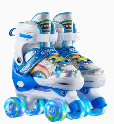 Boys Girls Kids Skates Children Roller Skates Skating Shoes Sliding Adjustable Quad Sneakers PU Flashing 4 Wheels Roller Skates