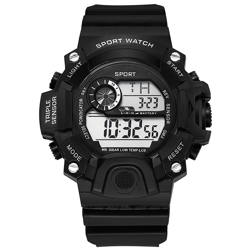 Men's Watch Fashion Sports Electronic Wristwatch Large Dial Multifunctional Waterproof Luminous Alarm Kids Male's Military Watch