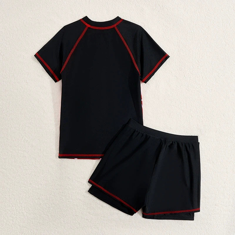 2026 Boys Swimsuit Two Pieces With Shorts Half Sleeves Kids Swimwear Female Children's Bathers Bathing Swimming Swim Suit Summer