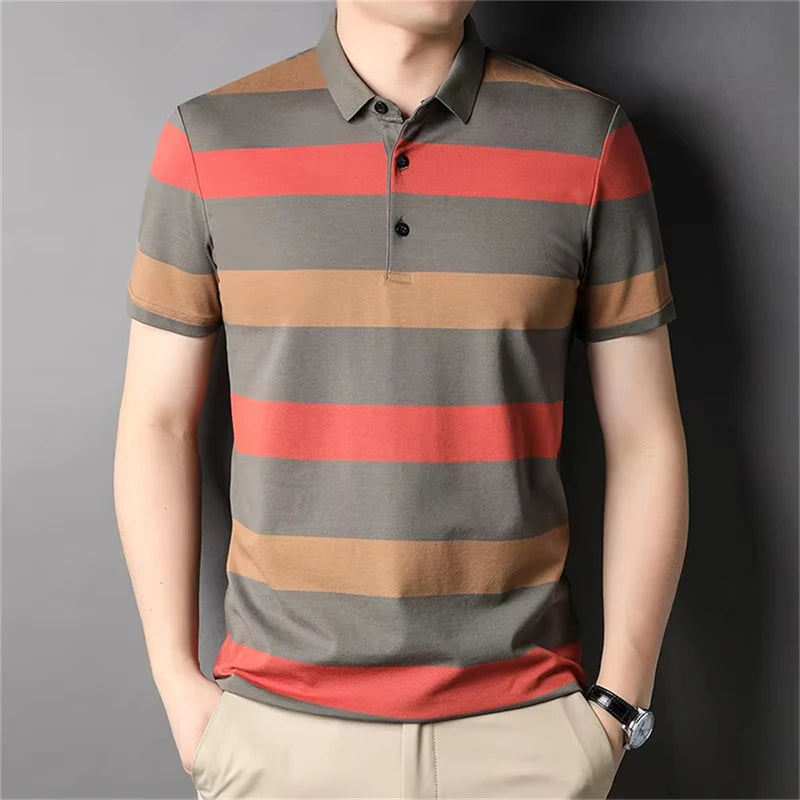 Retro Stripe Graphic Polo Shirts For Men Simple Fashion Daily Wear 3D Printed Father Polo Shirt Casual Breathable Oversized Tops