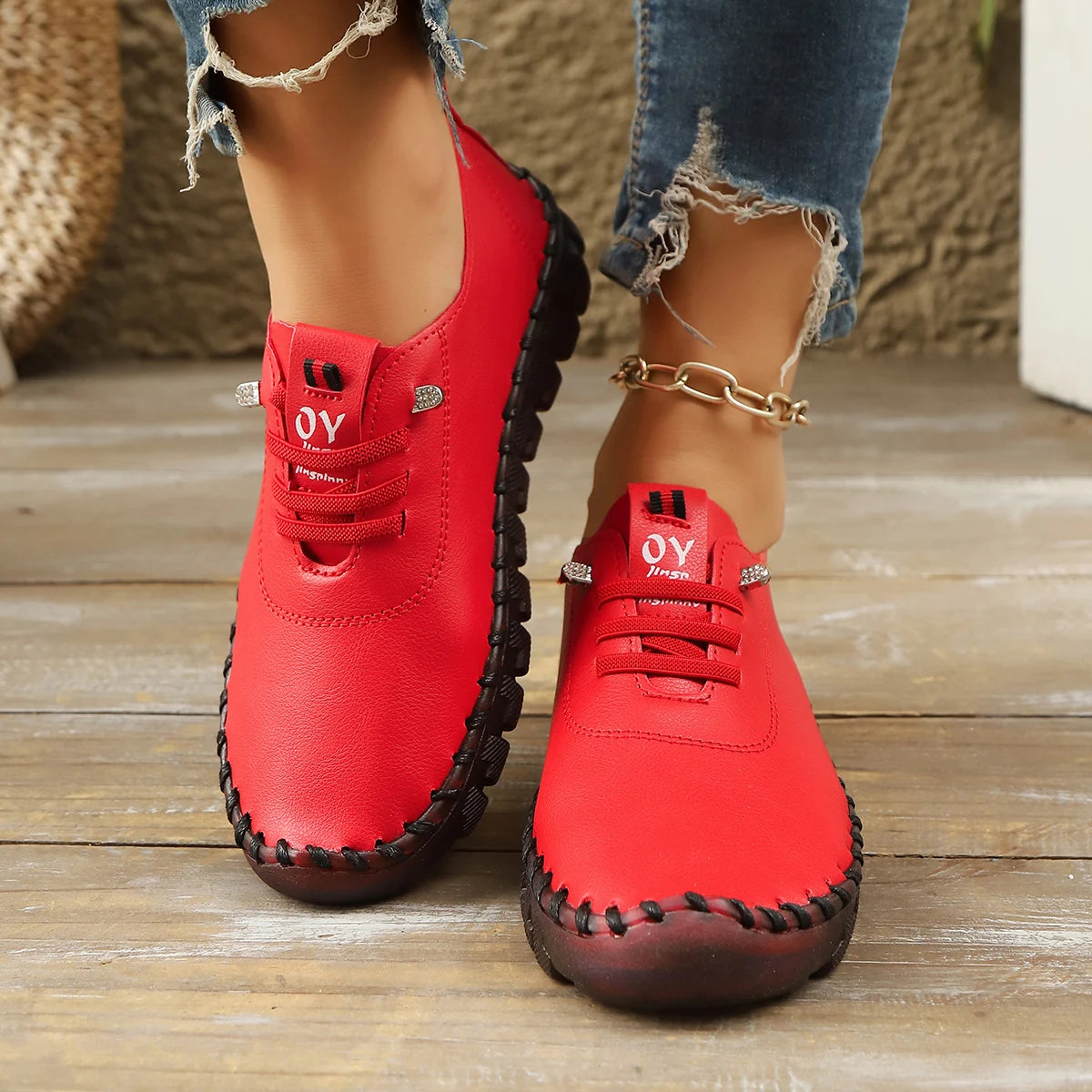 Sneakers Women Shoes Loafers Lace Up Leather Flat New Spring 2025 Casual Comfortable Mom Shoes Mujer Zapatos Chaussure Femme