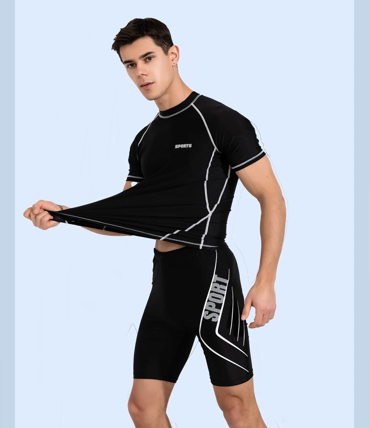 Swimwear Men 2 Piece Sets Tight Elastic Shorts Shirts Swimsuit Surf Board Bathing Suit Rash Guards Wetsuits Sports Beachwear New