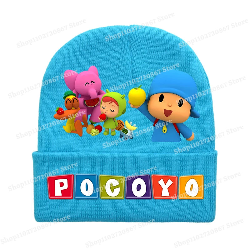 POCOYOS Children Knitted Hats Anime Character Print Knit Beanie Boys Girls Cartoon Winter Warm Caps Cute Thermal Hat Kids Gifts