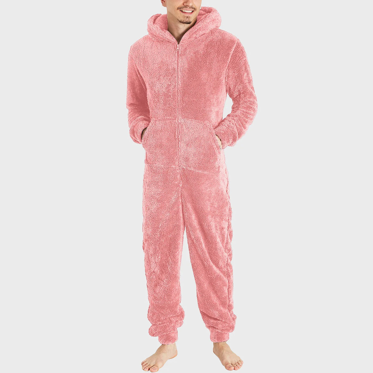 Winter Warm Men Plush Pajamas Big Size Coral Fleece Jumpsuit Hoodies Bodysuit Fleece Pajamas Daily Hooded Flannel Homewear