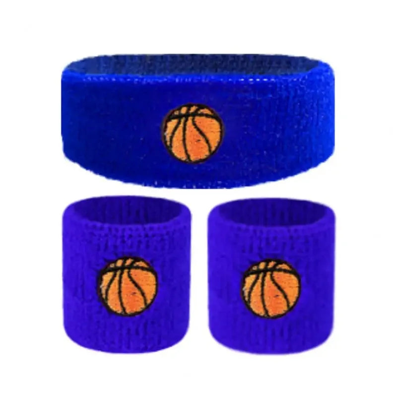 1 Set Kids Sports Headband Wristband Ball Embroidery Stretch Boys Girls Knitted Basketball Volleyball Wrist Protector Sweatband