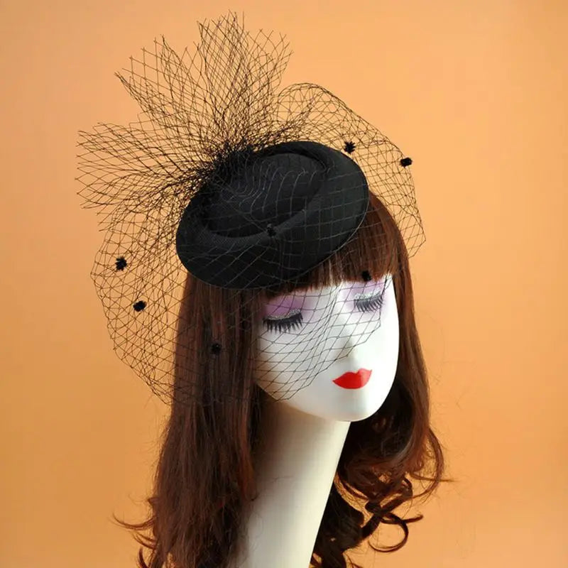 Fascinator Hats for Women Pillbox Cap with Plush Polka Dot Mesh Veil and Hair Clip Cocktail Tea Party Headwear Headdress