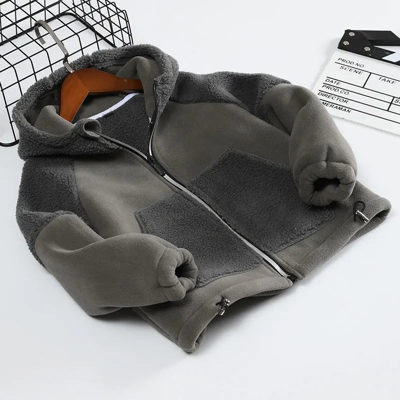 Winter Children Hooded Warmth Fleece Lined Zip Jackets Girls Boys Therme Cotton Outerwear School Kids Outfit Top Coats 3-14Years