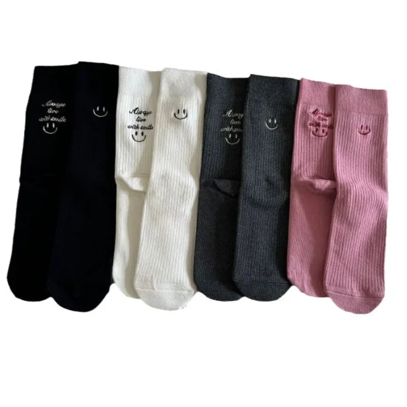 Women's Socks Cotton Cute Kawaii Embroidered Funny Letter Socks for Women Girls Medium Tube Japanese Fashion Net Red Socks New