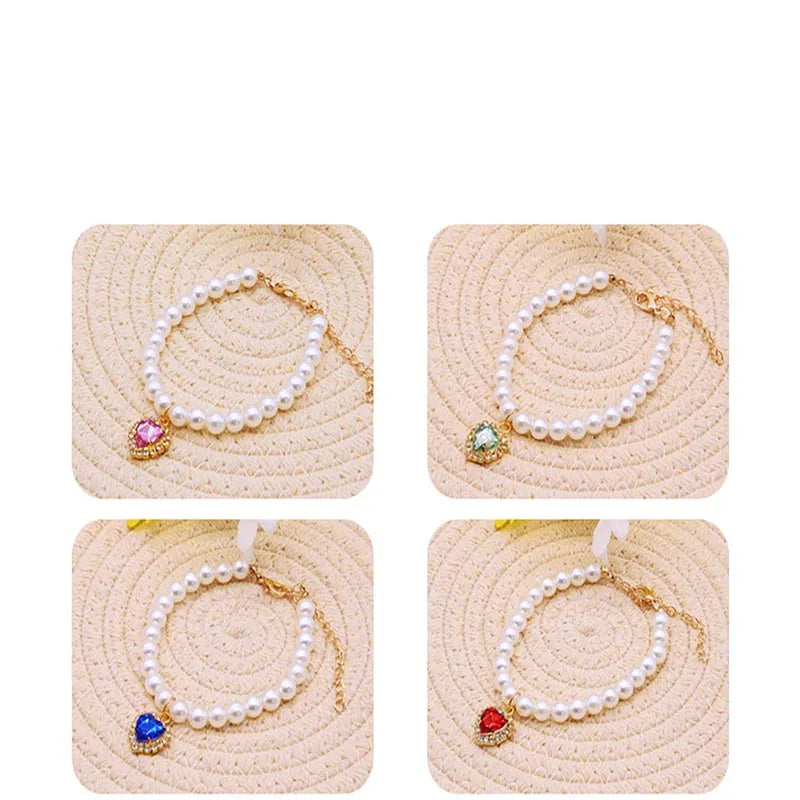 Cute Fashion Pet Supplies Cat Accessories Necklace Pearl Crystal Pet Collar Pearl Beaded  Solid Crystal Pendant Pet Products