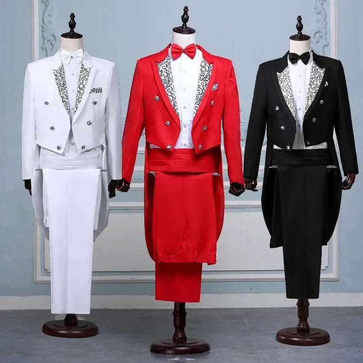 Men's Tailcoat Classic Modern White and Black Basic Style Mens Suit with  Singer Magician Stage Jacket Outfits