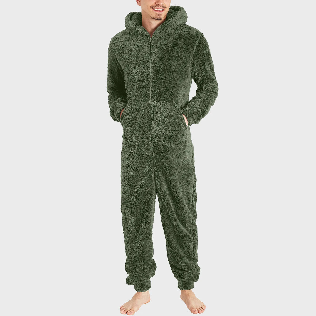 Winter Warm Men Plush Pajamas Big Size Coral Fleece Jumpsuit Hoodies Bodysuit Fleece Pajamas Daily Hooded Flannel Homewear