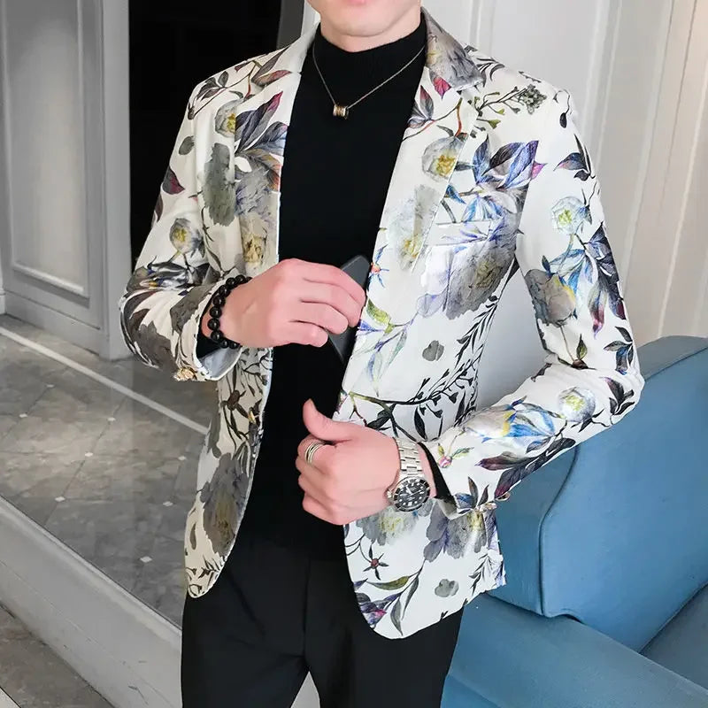 Spring Autumn New Male Sense of Design Leisure Outwea Fashion High-end Blazers Men's Korean-Style Slim-Fit Printed Suit Jacket r