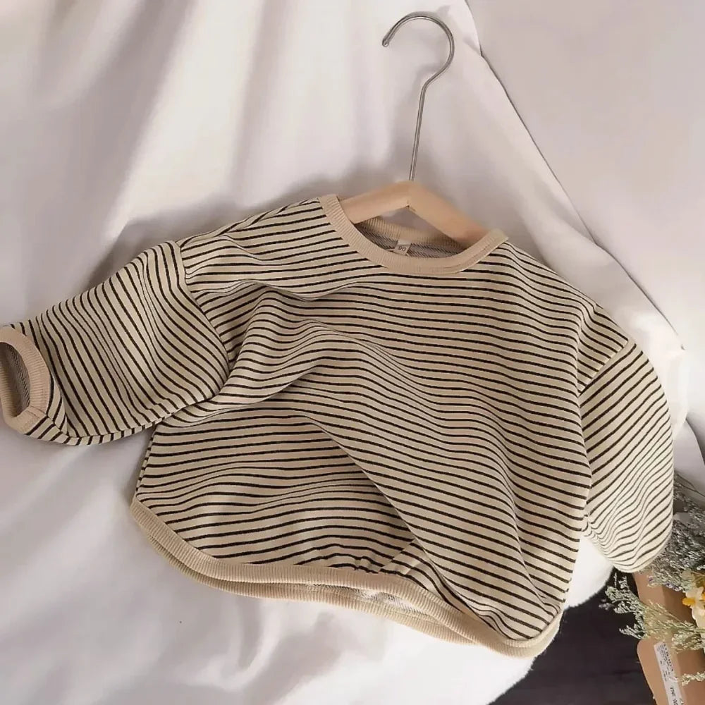 Children's T-shirt Korean Children's Striped Sweaters Baby Kids Girls Loose Long Sleeve Top Spring Autumn New Tops