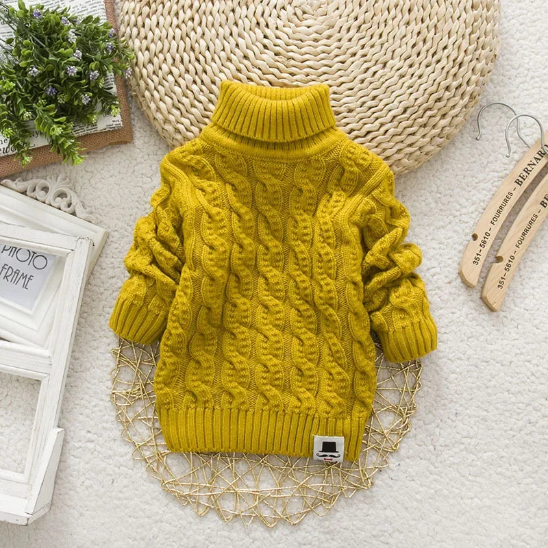 DIIMUU Kids Boy Girl Sweater Knitwear Turtleneck Pullover Clothes Baby Winter Tops Solid Sweaters Children Boy Girl Warm Coat