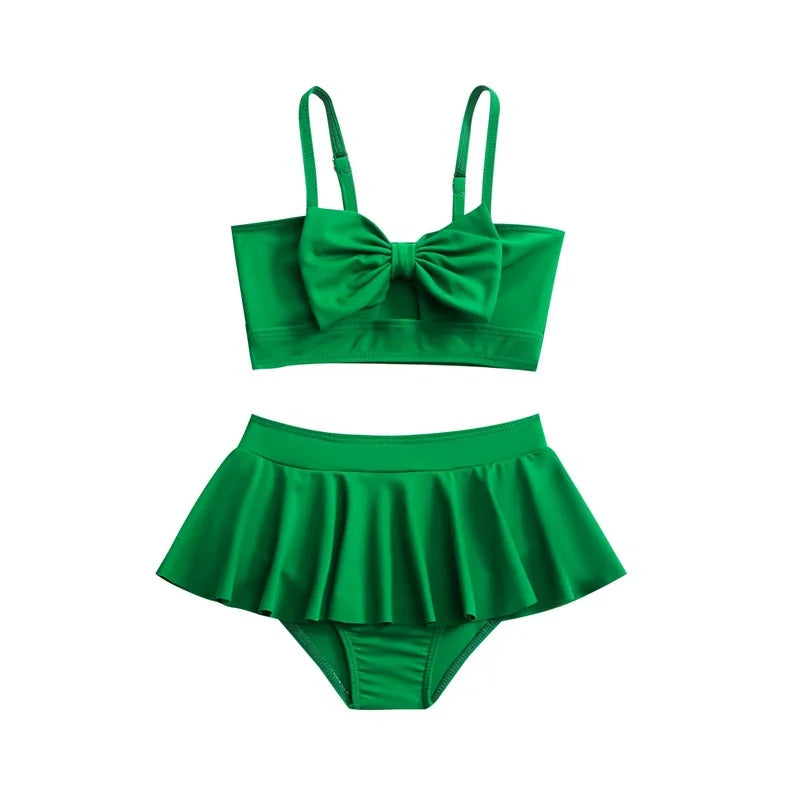 Girls Swimsuits Sets Summer Children Cute Bow Separate Swimsuit Two Piece Outfits Kids Fashion Beach Top with Skirt Suits