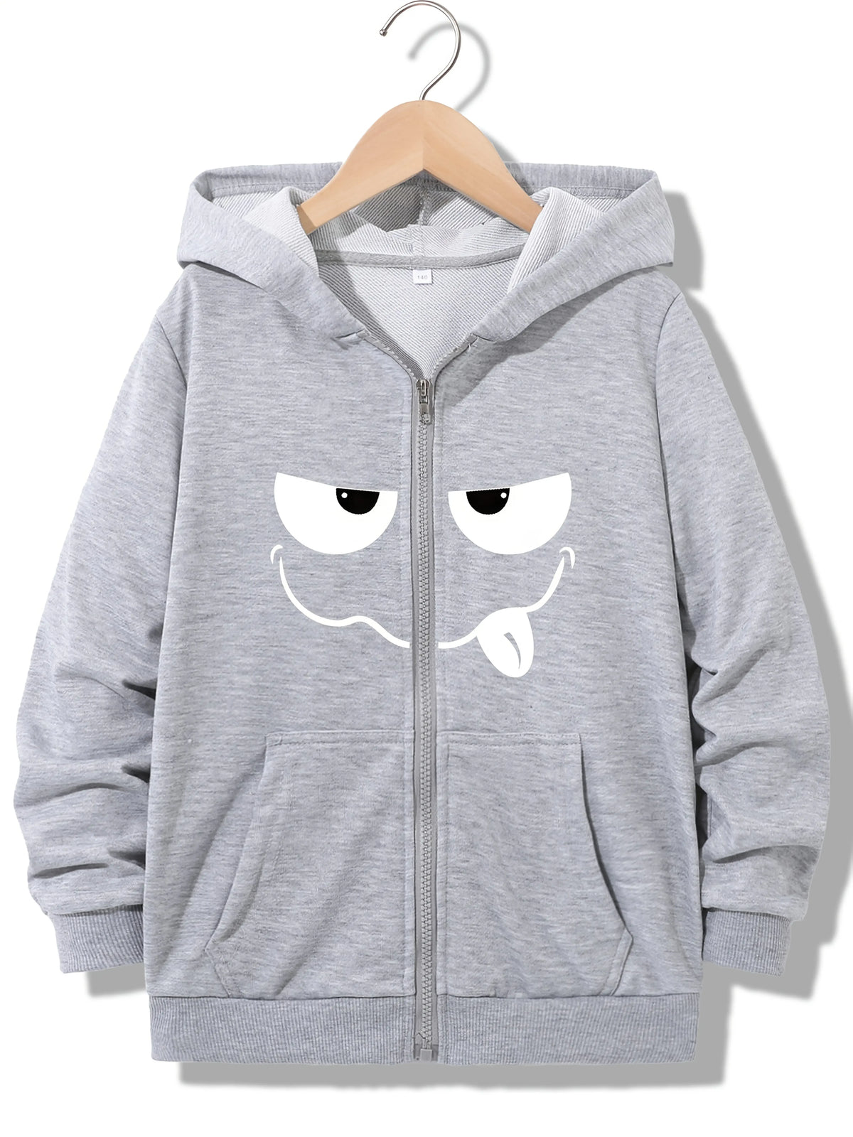 Kids Funny Sly Face Graphic Zip Up Hoodie Loose Long Sleeve Hooded Jacket Casual Cute Outerwear for Boys Girls
