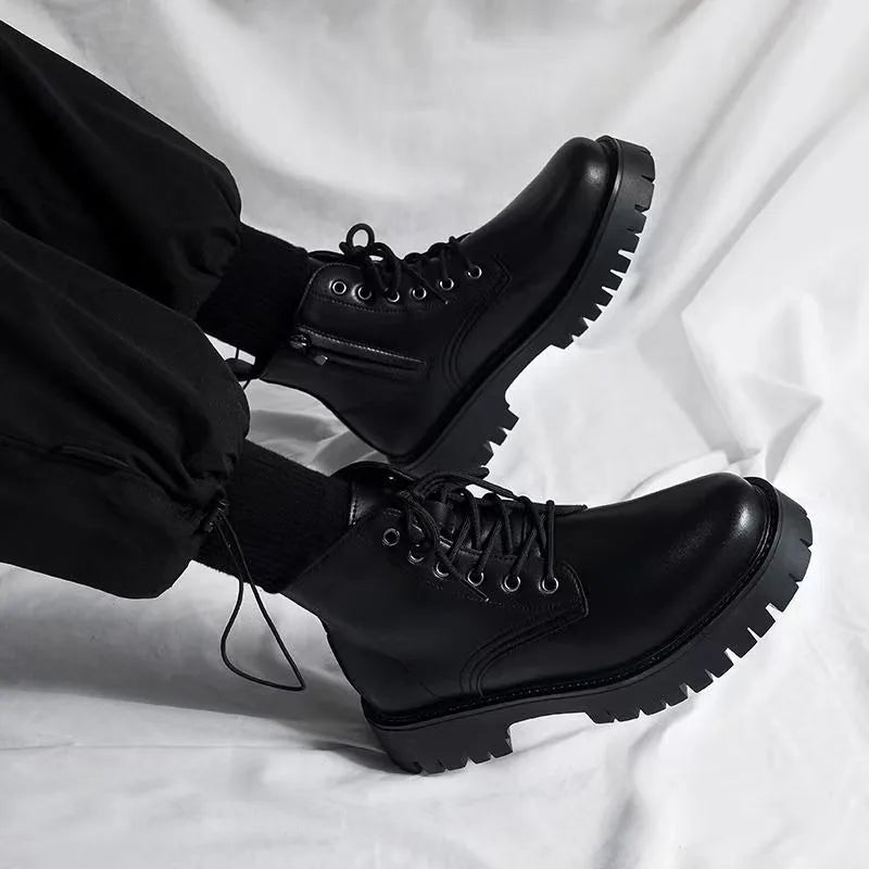 Shoes for Men Leather High-top Men Shoes British Leather High Quality Platform Boots Trend Tooling Mens Shoes Botas Para Hombre
