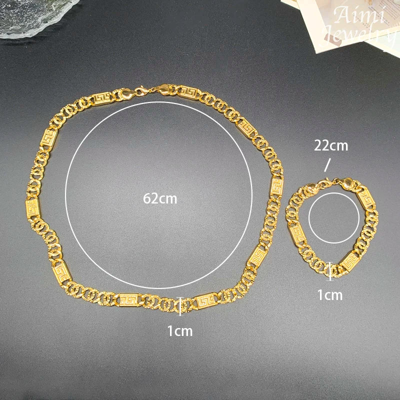Trendy Jewelry Set for Men Women Hip Hop Necklace Bracelet Dubai Gold Plated Fashion Personalized Jewellery for Party Gifts