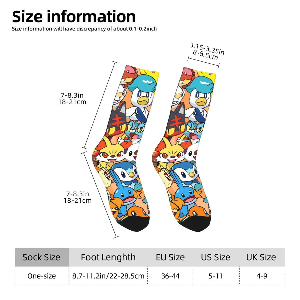 Men's Socks Pokemon Characters  Stockings Non-Slip Comfortable Socks Autumn Modern Design Outdoor Sports Socks