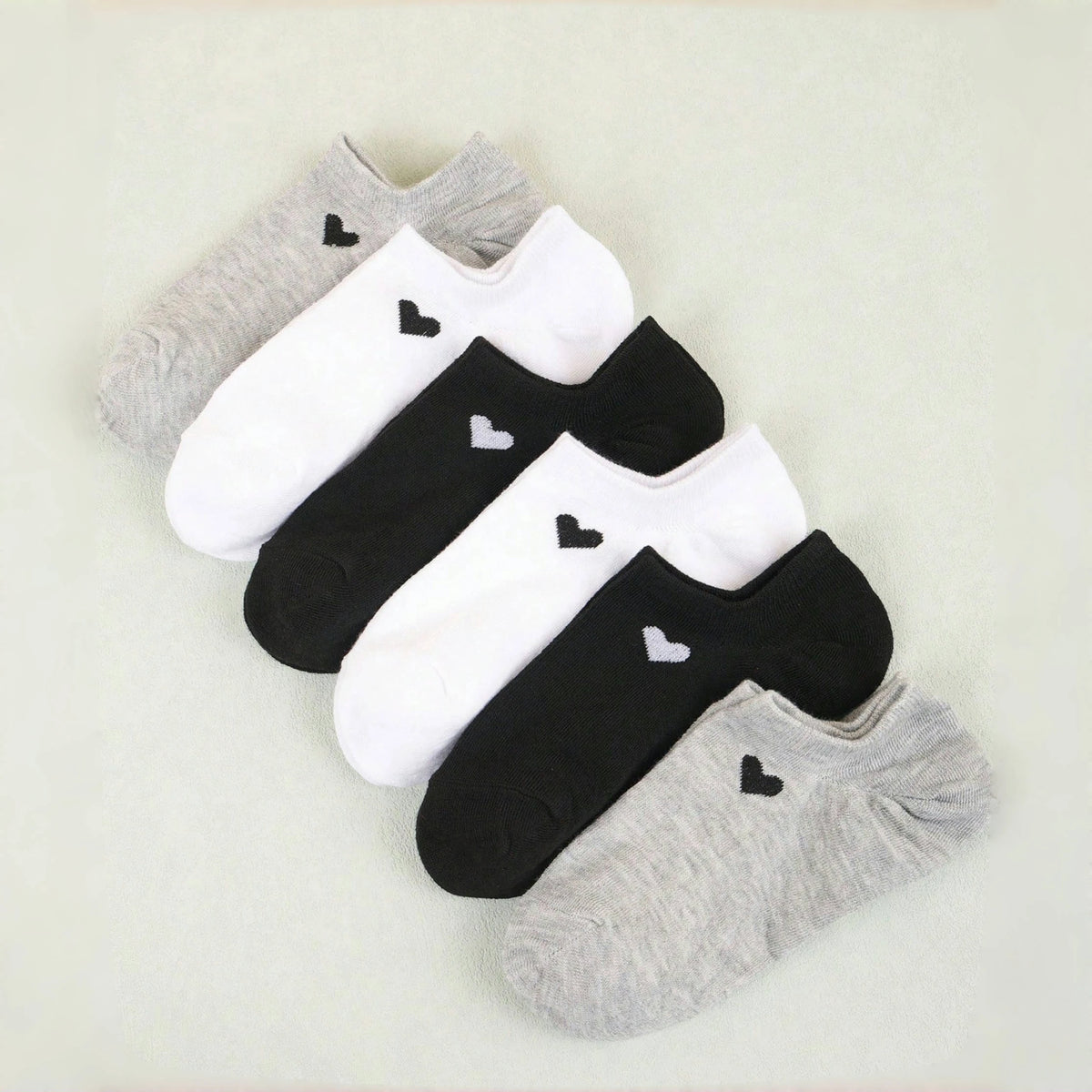 Womens No Show Socks Heart Pattern Black White Gray Versatile and Classic Comfortable Breathable Moisture Wicking Soft Daily Use