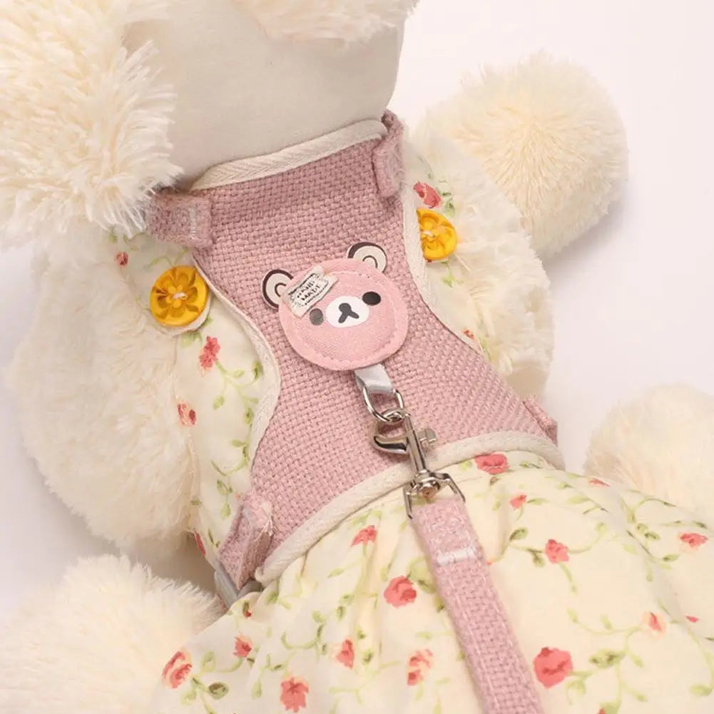 Lovely Small Pet Vest Chest Strap Dog Leash Traction Rope Walking Dog Cat Bunny Vest Harness Poodle Collar Leash Dog Accessories