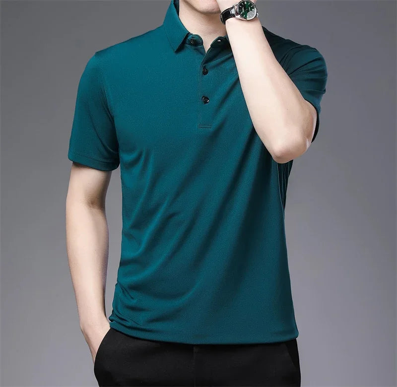 2026 Men's New Solid Color Business Casual POLO Shirt Summer Fashion Casual Short Sleeve Comfortable and Breathable Top