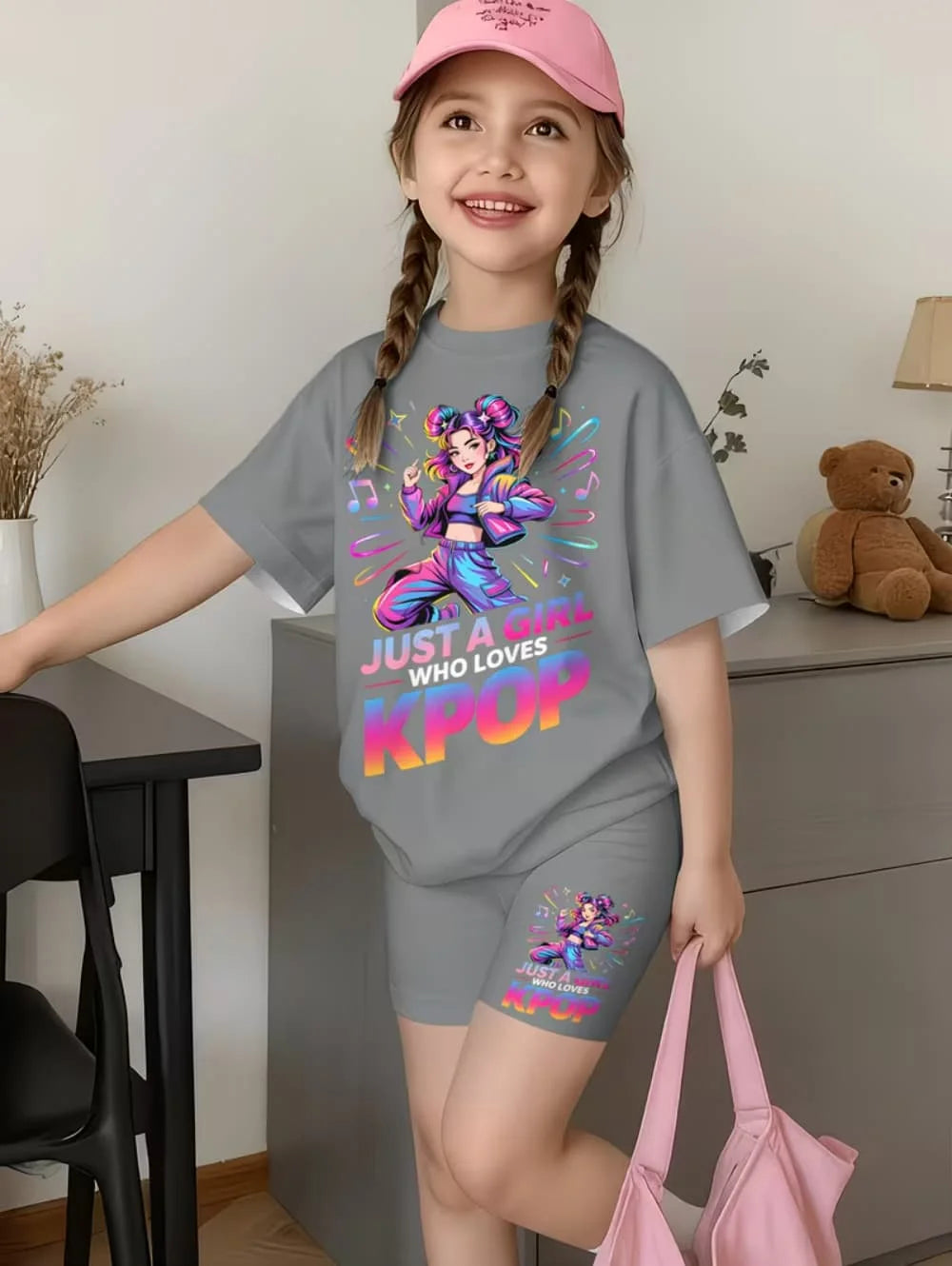 Kpop Cartoon Print Pajamas Sets Kids T-Shirts Funny Gift Harajuku Kids Short Summer Tops Short Sleeve Sets Children's Clothing