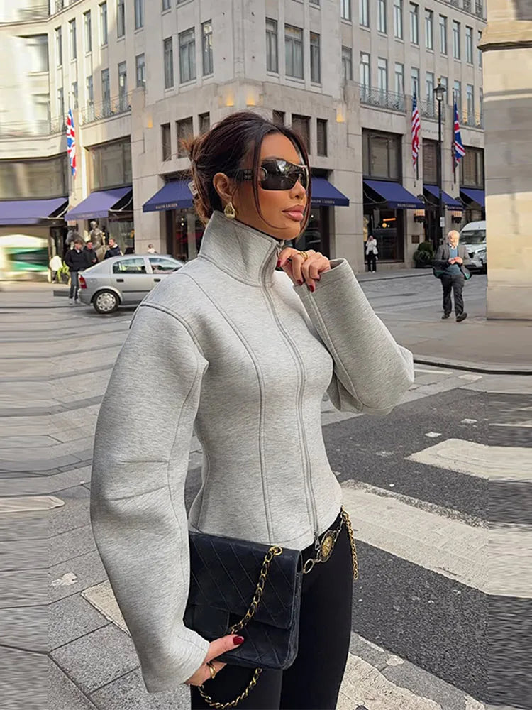 Stand Collar Waist Cinching Hoodie Coats Women Casual Long Sleeves Solid Slim Jackets Early Spring Fashion Ladies New Outerwears