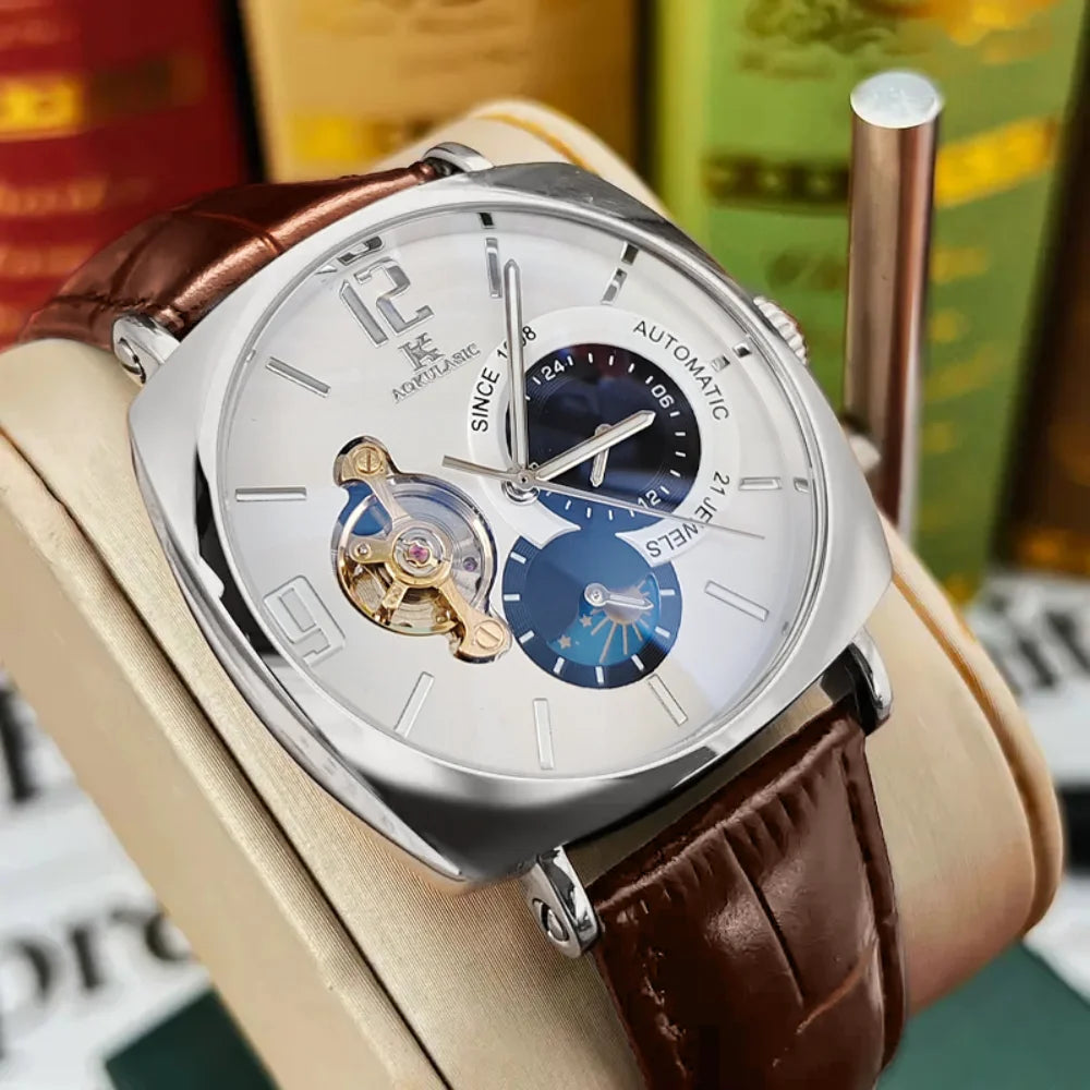 [Mechanical Men's Watch] Retro Mechanical Men's Watch | Elegant, Skeleton Dial, Hollow Design, Alloy Case, Synthetic Leather Strap | Business and Casual Wear, No Batteries Required