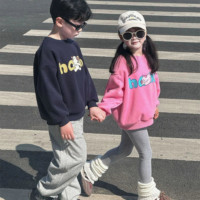 Children Sweatshirts Autumn Girls New Cartoon Printed Long Sleeved T-shirt 3-8 Years Old Boys Fashionable Loose Top