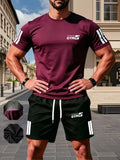 Men's sports two-piece set short sleeved T-shirt and shorts running and fitness sportswear summer promotion latest hot selling