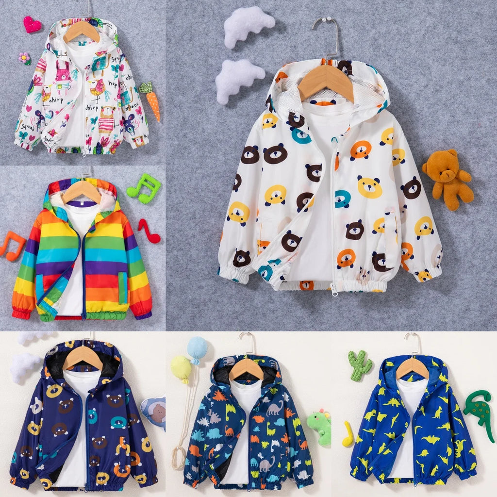 Kids Jacket  Autumn Children's Wear Toddler Cartoon Dinosaur Print Foreign Trade Hooded Zipper Sports Coat