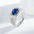 Men's 925 Sterling Silver Ring, Oval Cut Gemstone Ring, Adjustable Luxury Cubic Zirconia Ring, Hip Hop Statement Jewelry Gift