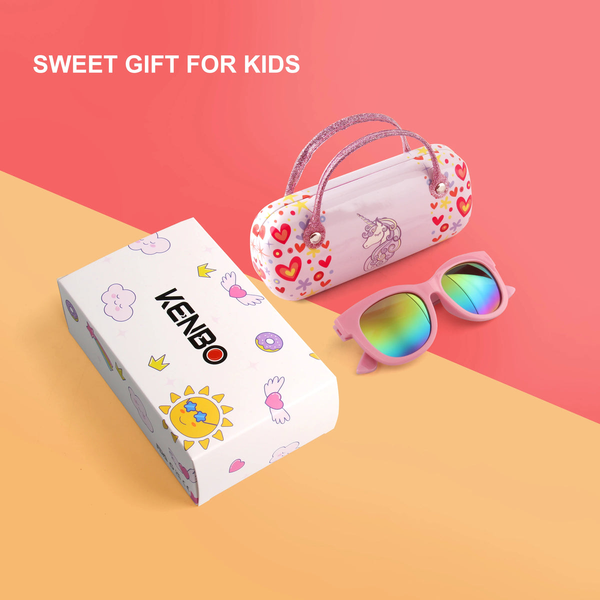 Kenbo Square Cute Kids Sunglasses  For Girls Boy Toddler Lovely Baby Colorful Rectange Sun Glasses Children With Case