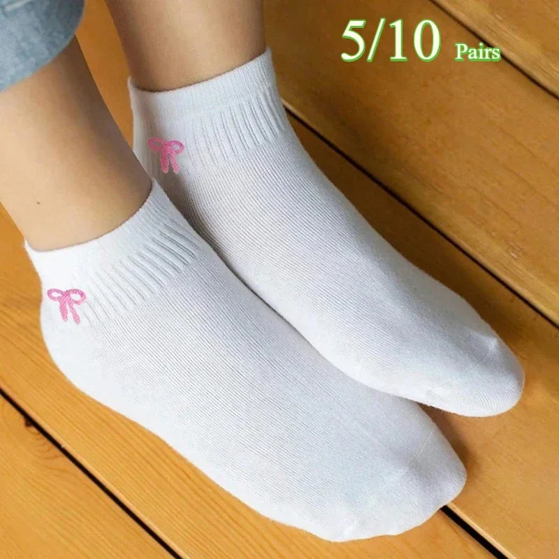Women's Cute Bow Printed Black White Socks Spring Autumn Sweat Absorbing Breathable Soft Comfortable Casual Socks 5/10 Pairs