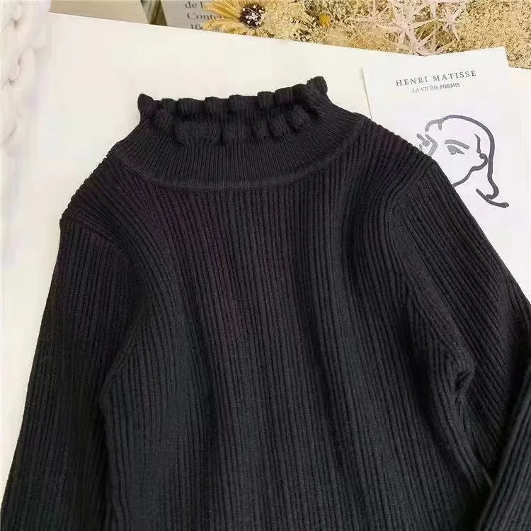 Kids Winter Clothes Baby Girls Knitted Sweater Cute Knitted Bottoms High Neck Inside Sweaters Turtleneck Top Pullovers Cotton