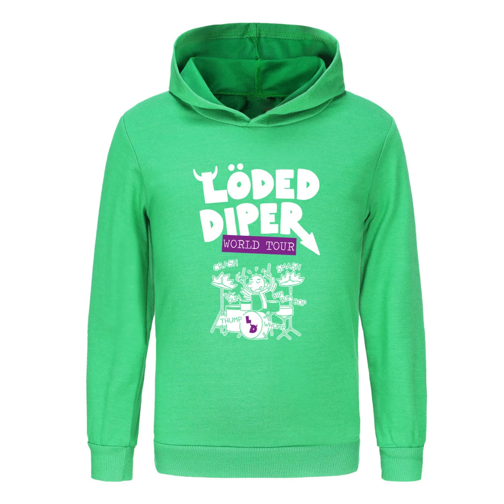 Kids Loded Diper Hoodie Diary of a Wimpy Kid Rock Band Pullover Hooded Sweatshirt for Boys Girls Casual Music Fans Top