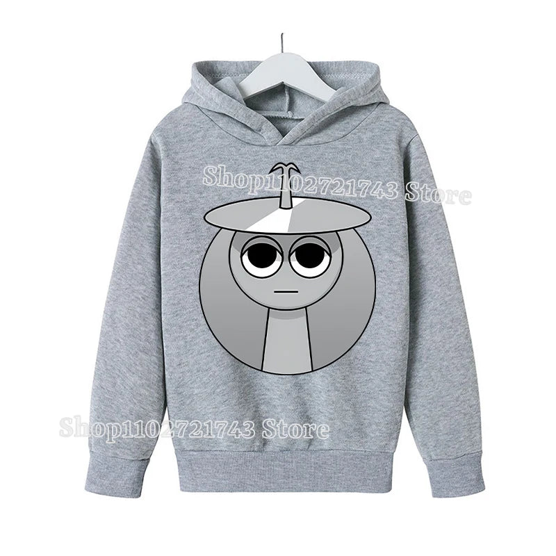 Sprunki Thick Hoodie for Children Anime Cartoon Fashion Sweatshirt Boys Girls Autumn Winter Hip Hop Hooded Hoodies Kids Clothes