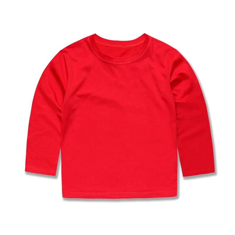 Basic White T Shirts for Kids Boys Girls 2 to 3 4 5 6 7 8 9 10 11 12 13 14 Years 100% Cotton Long Sleeve Plain Children Clothes