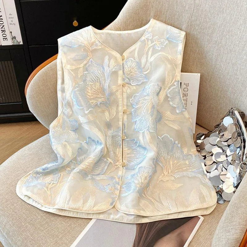 Thin Vest for Women Clothing Ethnic Style Print Vintage Clothes Streetwear Coats Women Jackets Chinese style Casual Summer
