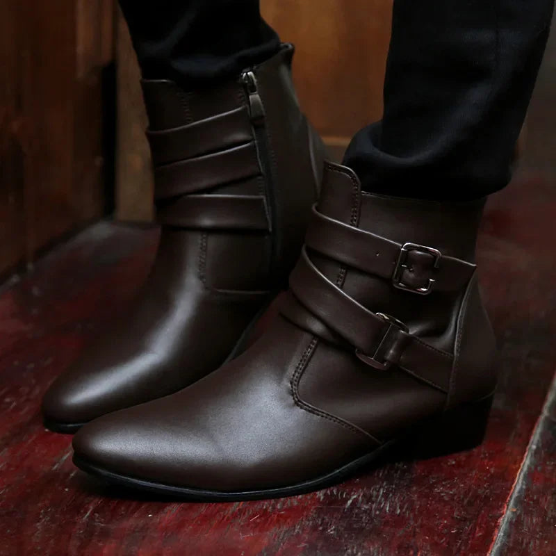 Brand Men's Boots Designer British Style Men Chelsea Boots High-top Buckle Strap Formal Shoes High Quality Men Motorcycle Boots